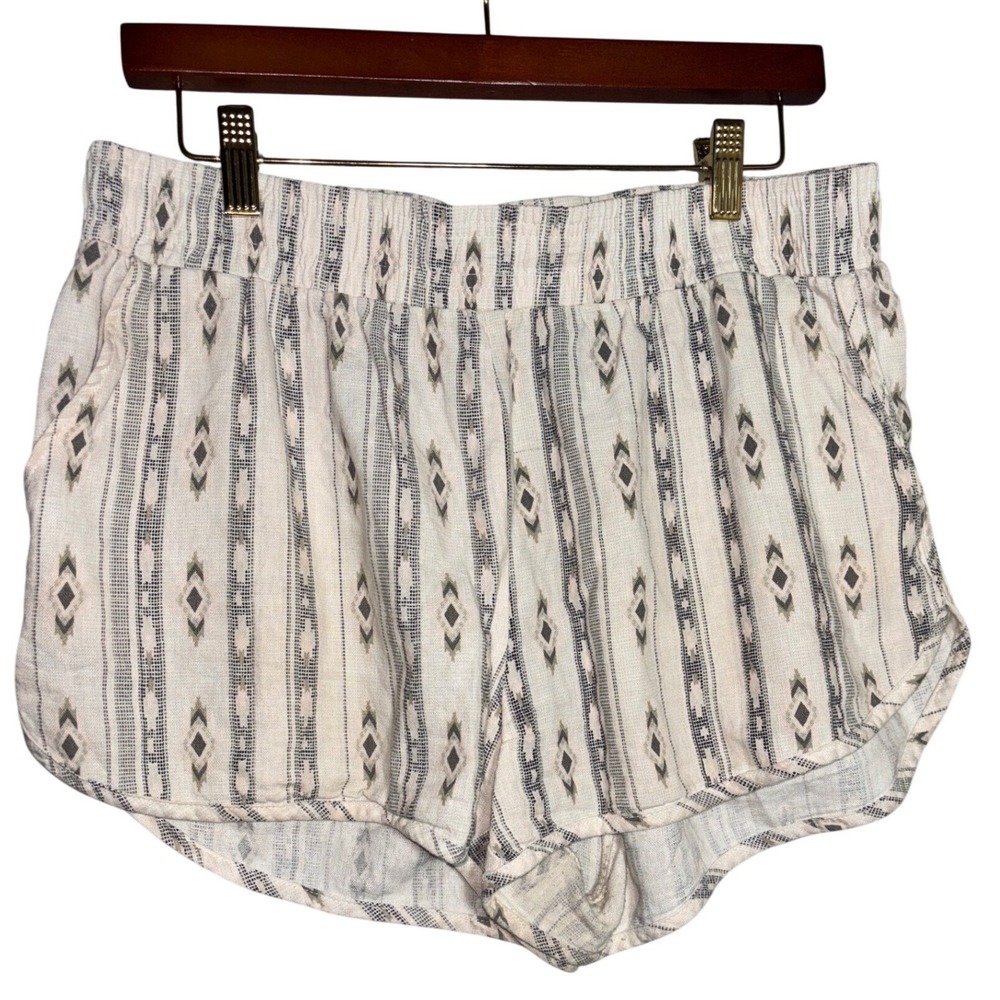 Rewash Womens Linen Blend Southwestern Print Shorts XL Grey Beige‎ Boho Dolphin